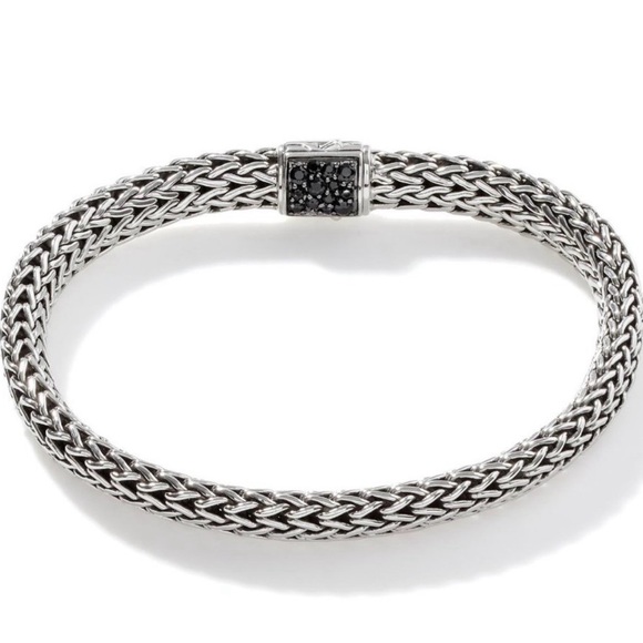 John Hardy REVERSIBLE 6.5mm Icon Silver Bracelet in Emerald & Black Sapphire - Picture 3 of 16